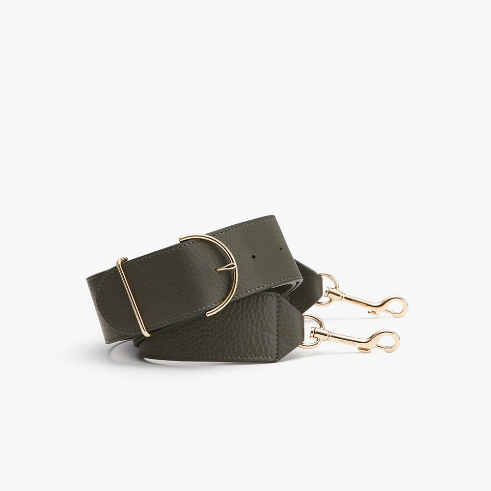 NEW Cuyana Adjustable Wide Strap in Dark Olive Pebbled Leather